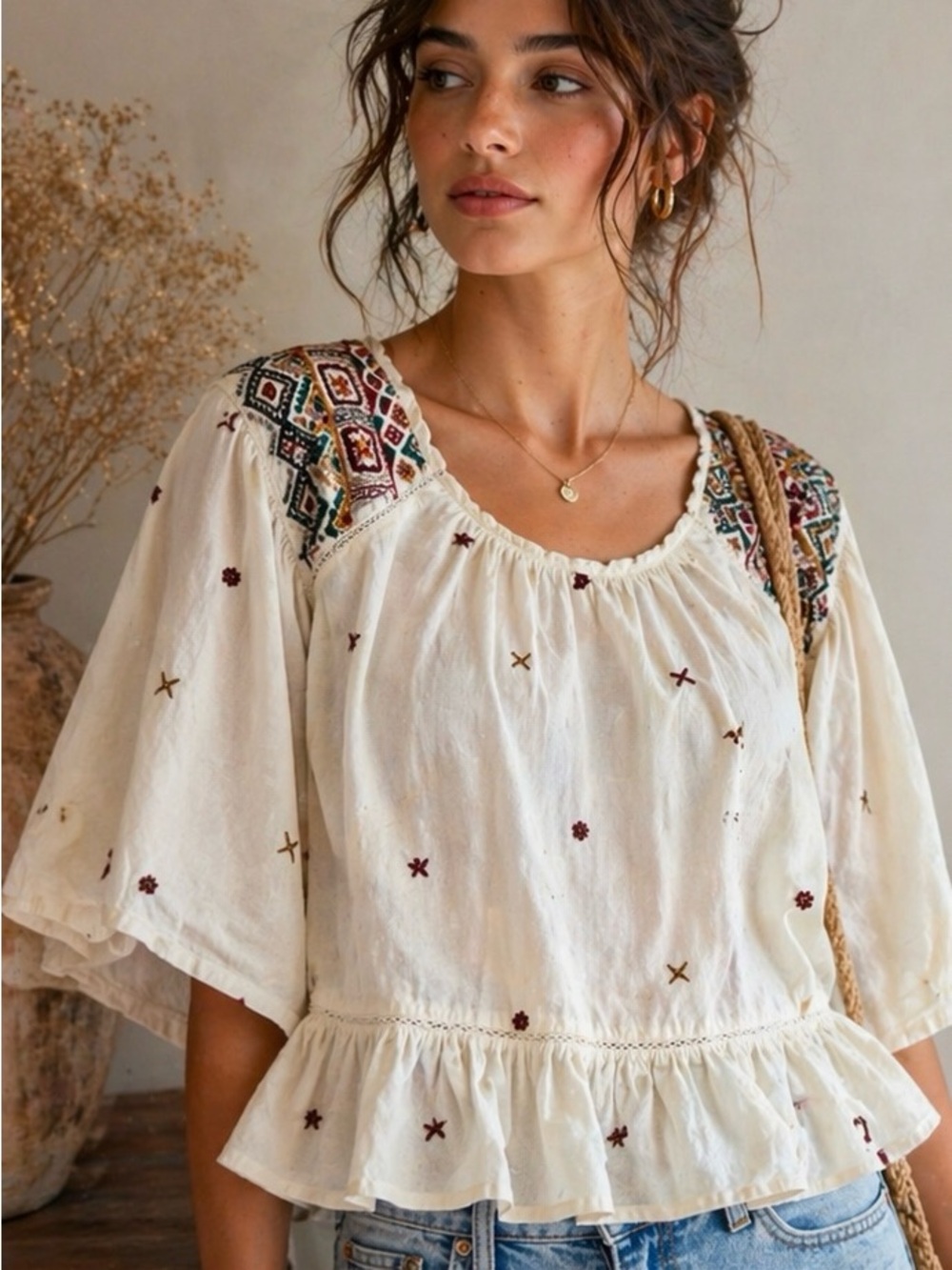 Odd Molly Continuum 17.11 | Embroidered Boho Open Back Tassel Blouse | M - Picture 2 of 8